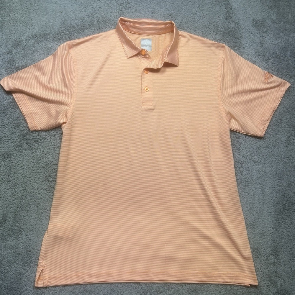Callaway Polo Shirt Men's L Orange Microstripe Golf Performance Stretch Opti-Dry